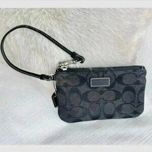 Coach Black Monogram Jacquard Leather Wristlet Wallet Small Designer Bag